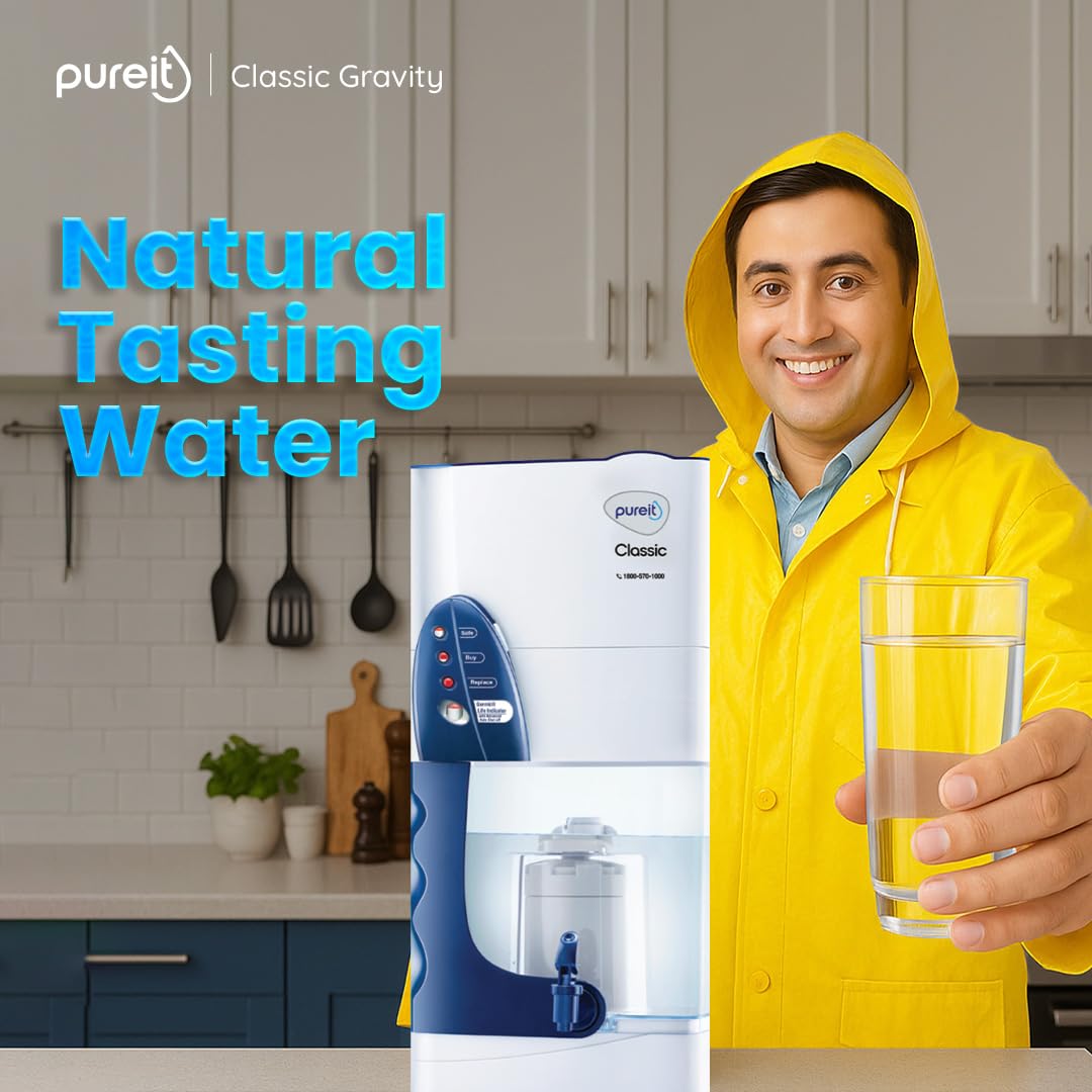 Pureit Classic 23L Gravity Water Purifier – Non Electric Multi-Stage Water Filter with Activated Carbon & Germ Kill Technology for Home Use